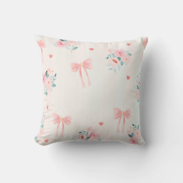 Soft Pink Floral & Bow Pattern – Cute Romantic  Kissen
