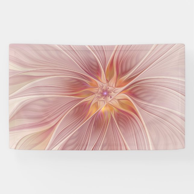 Soft Pink Floral Dream Abstraktes Fraktal Kunst Bl Banner (Horizontal)