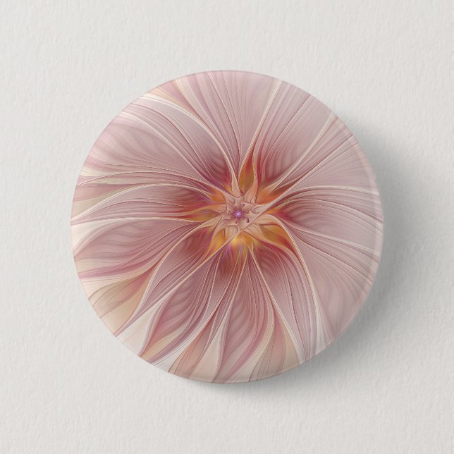 Soft Pink Floral Dream Abstraktes Fraktal Kunst Bl Button (Vorderseite)
