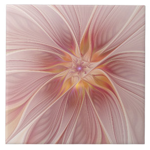 Soft Pink Floral Dream Abstraktes Fraktal Kunst Bl Fliese
