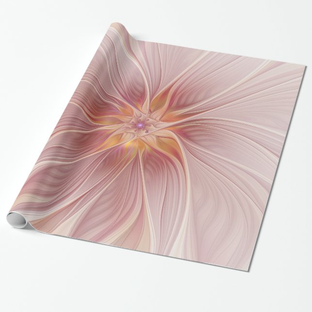 Soft Pink Floral Dream Abstraktes Fraktal Kunst Bl Geschenkpapier (Ungerollt)