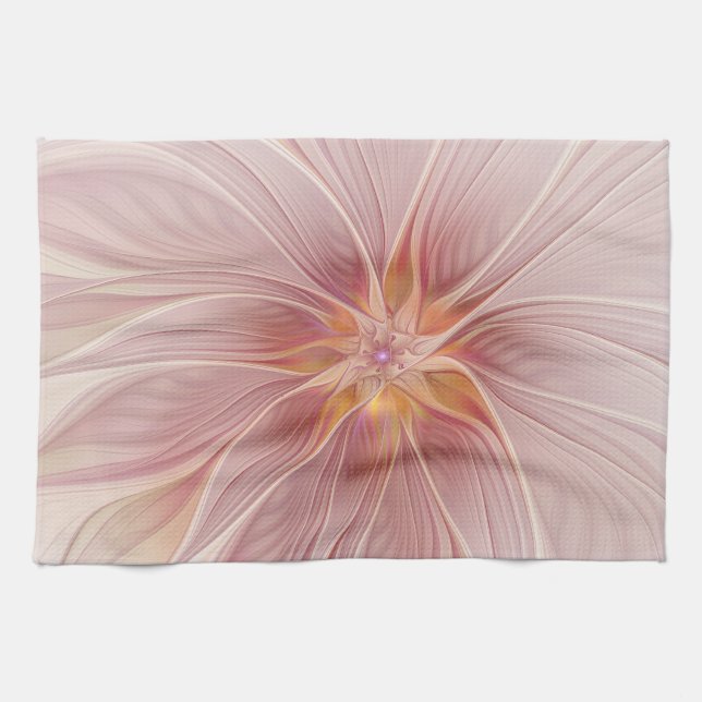 Soft Pink Floral Dream Abstraktes Fraktal Kunst Bl Geschirrtuch (Horizontal)