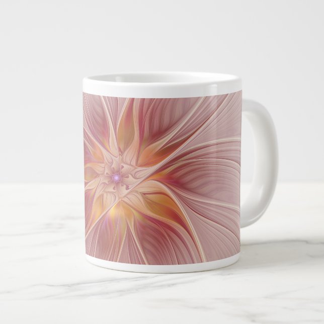 Soft Pink Floral Dream Abstraktes Fraktal Kunst Bl Jumbo-Tasse (Vorderseite Rechts)