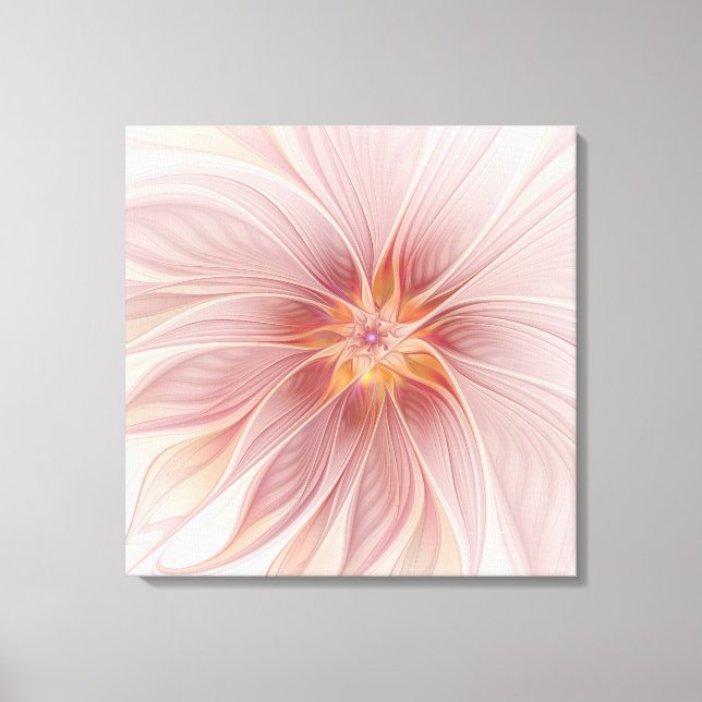 Soft Pink Floral Dream Abstraktes Fraktal Kunst Bl Leinwanddruck (Vorderseite)