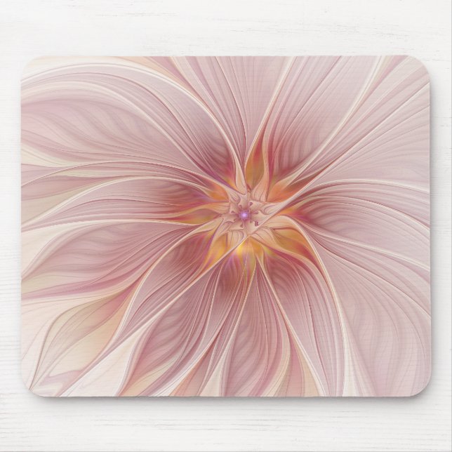 Soft Pink Floral Dream Abstraktes Fraktal Kunst Bl Mousepad (Vorne)