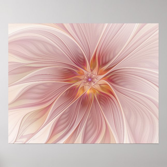 Soft Pink Floral Dream Abstraktes Fraktal Kunst Bl Poster (Vorne)