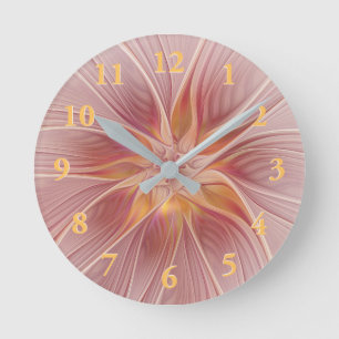 Soft Pink Floral Dream Abstraktes Fraktal Kunst Bl Runde Wanduhr