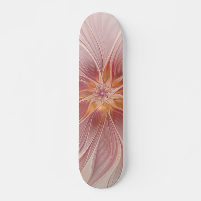 Soft Pink Floral Dream Abstraktes Fraktal Kunst Bl Skateboard (Vorne)