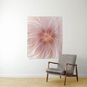 Soft Pink Floral Dream Abstraktes Fraktal Kunst Bl Wandteppich