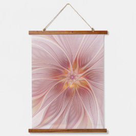 Soft Pink Floral Dream Abstraktes Fraktal Kunst Bl Wandteppich Mit Holzrahmen