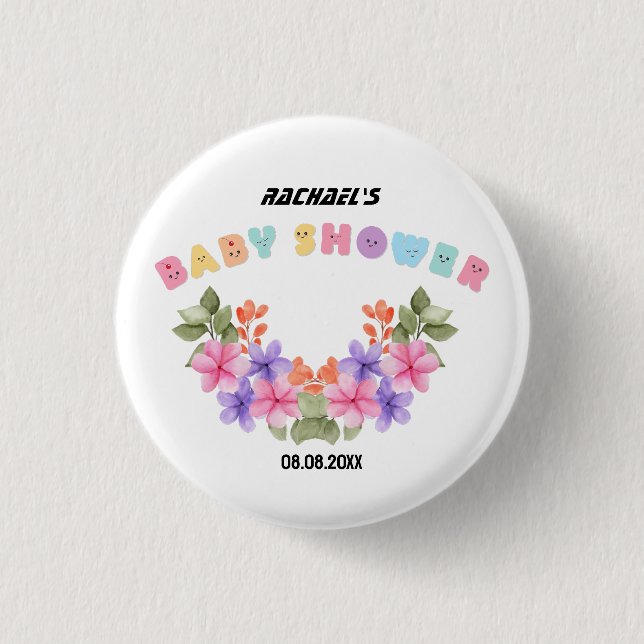 Soft Pink Floral Girl Babydusche Button (Vorderseite)