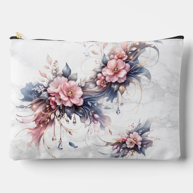 Soft Pink Floral Luxury Art with Gold Accents Zubehörtasche (Vorderseite)