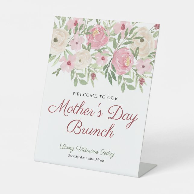 Soft Pink Floral Mother’s Day Church Event Sockelschild (Vorderseite)