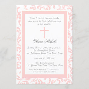 Soft Pink Floral Paisley Erste Kommune Einladung