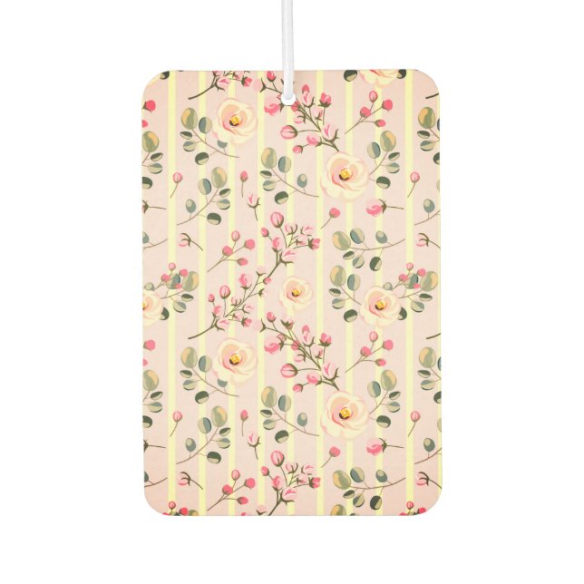 Soft Pink Floral Stripe Pattern Autolufterfrischer (Vorderseite)