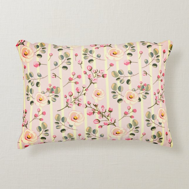 Soft Pink Floral Stripe Pattern Dekokissen (Vorderseite)
