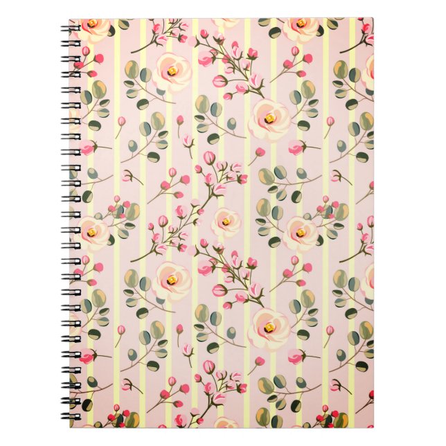Soft Pink Floral Stripe Pattern Notizblock (Vorderseite)