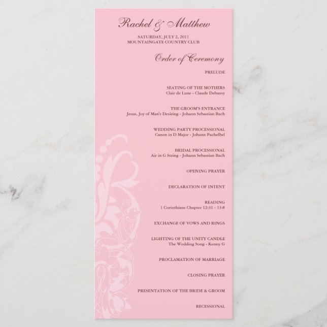 Soft Pink Floral Wedding Program Programm (Vorderseite)