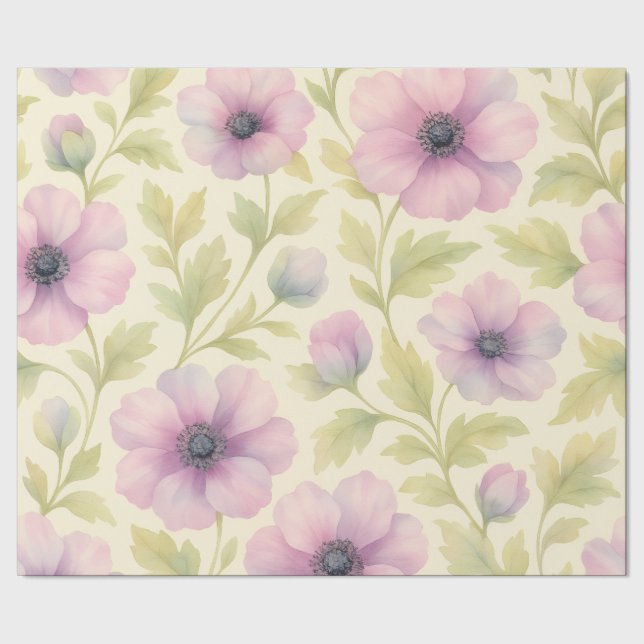 Soft Pink Floral Wrapping Paper Geschenkpapier (Saum)