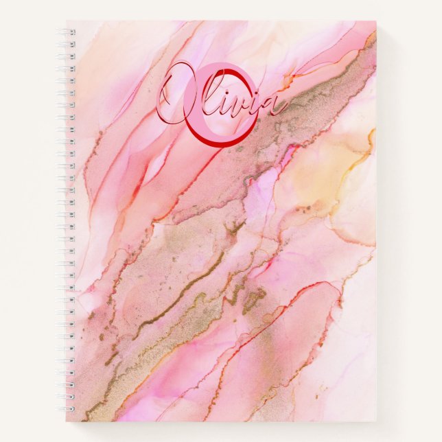 Soft Pink Fluid Alcohol Ink Notebook Notizbuch (Vorderseite)