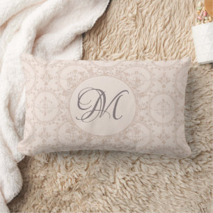 Soft Pink Girly Damask Initial Custom Lendenkissen