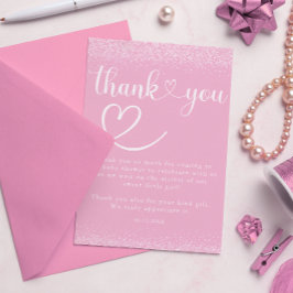 Soft Pink Glitter Thank You Heart Script Dankeskarte