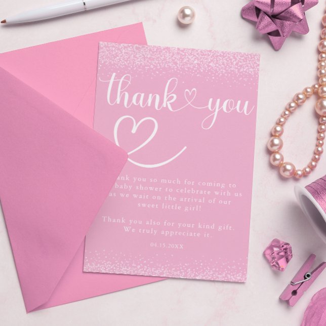 Soft Pink Glitter Thank You Heart Script Dankeskarte (Von Creator hochgeladen)