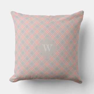 Soft Pink Gray Monogram Gingham Girly Kariert Kissen