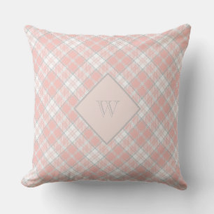 Soft Pink Gray Monogram Gingham Girly Kariert Kissen