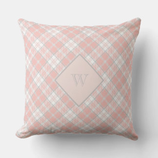 Soft Pink Gray Monogram Gingham Girly Kariert Kissen
