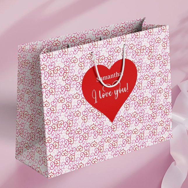 Soft Pink Hearts I Love You Personalized Valentine Große Geschenktüte (Soft Pink Hearts I Love You Personalized Valentine Large Gift Bag)