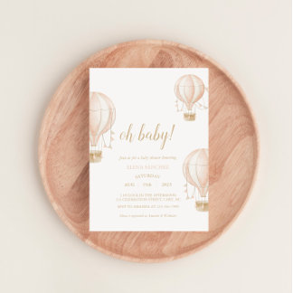 Soft-Pink Heißluftballon Babydusche Einladung