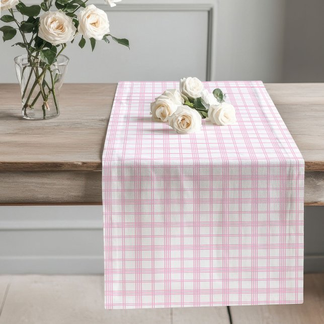 Soft Pink Kariert Table Runner Classic Karo Style Großer Tischläufer (Soft Pink Plaid Table Runner Classic Check Style)