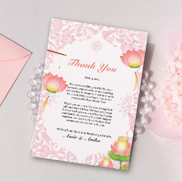 Soft Pink Lotus Lanterns indische Inspiriert Hochz Dankeskarte