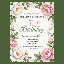 Soft Pink Magnolia and Peony 70th Birthday  Einladung