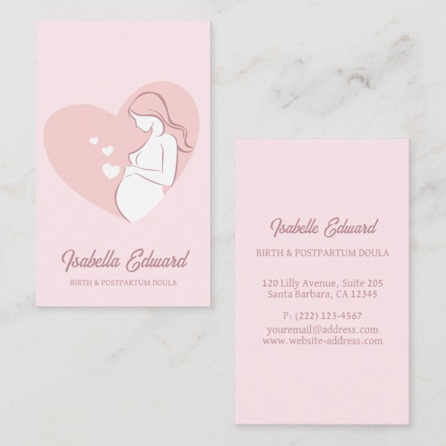 Soft Pink Maternity Doula Identity Illustration Visitenkarte (Vorne/Hinten)