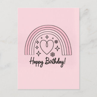 Soft pink minimalist heart with rainbow birthday postkarte