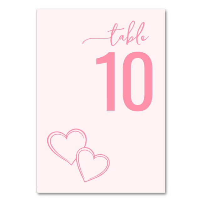 Soft Pink Minimalist Wedding Table Card Tischnummer (Vorderseite)