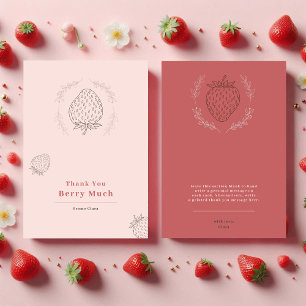 Soft Pink Minimalistisch Strawberry Geburtstag Dankeskarte