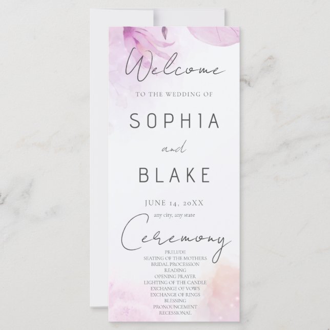 Soft Pink Modern Boho Floral Wedding Programm (Vorderseite)
