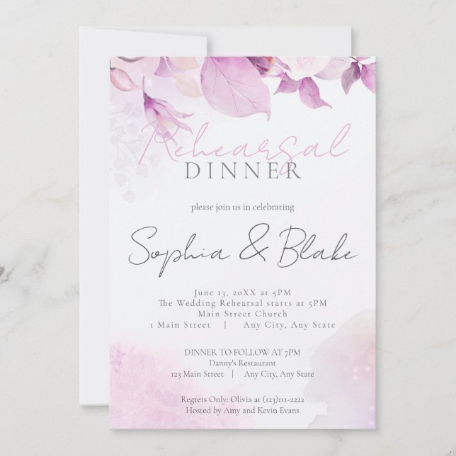 Soft Pink Modern Boho Hochzeit Probe Dinner Einladung (Vorderseite)