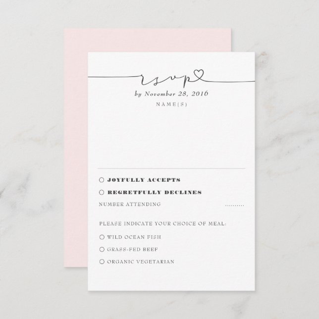 Soft Pink Moderne Minimal Wedding RSVP (Vorne/Hinten)