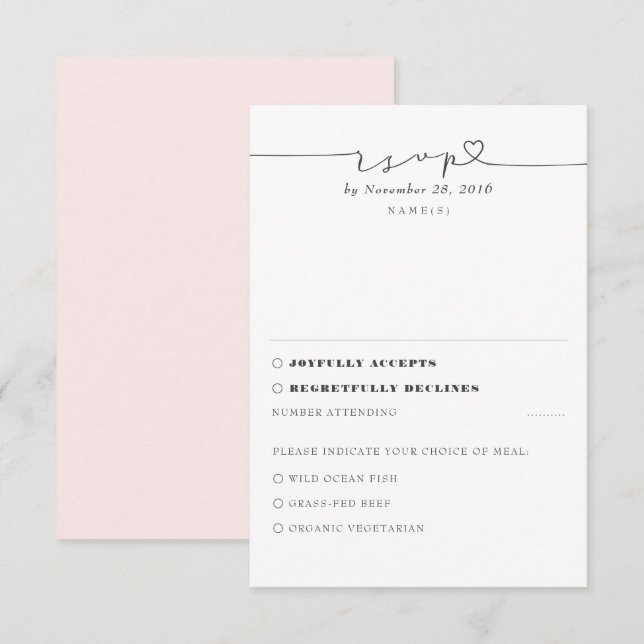 Soft Pink Moderne Minimal Wedding RSVP Karte (Vorne/Hinten)
