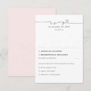 Soft Pink Moderne Minimal Wedding RSVP Karte
