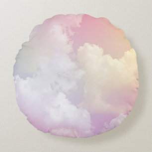 Soft Pink Orange Sky: Fluffy Rundes Kissen