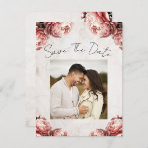 Soft Pink Peony Blume Save the Date Vintag Ankündigungspostkarte
