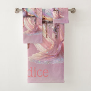 Soft Pink Peony Swing Fairy Princess Girls Custom Badhandtuch Set