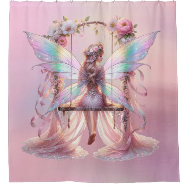 Soft Pink Peony Swing Fairy Princess Girls Duschvorhang (Vorderseite)