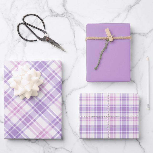 Soft Pink, Purple & White Plaid Geschenkpapier Set (Vorderseite)