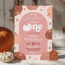 Soft Pink Retro Pumpkin Floral 1. Geburtstag Einladung
